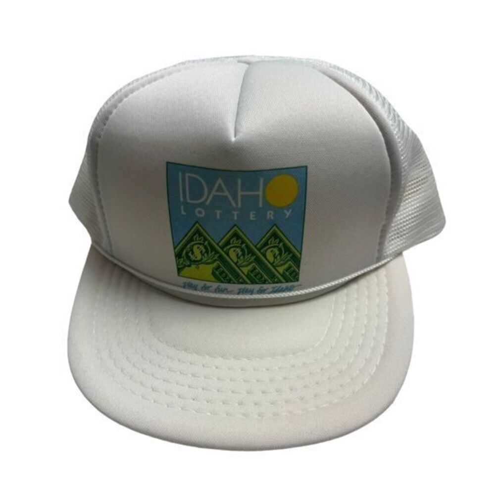 Vintage‎ Idaho State Lottery White Snapback Trucker Hat Wooh Crew
